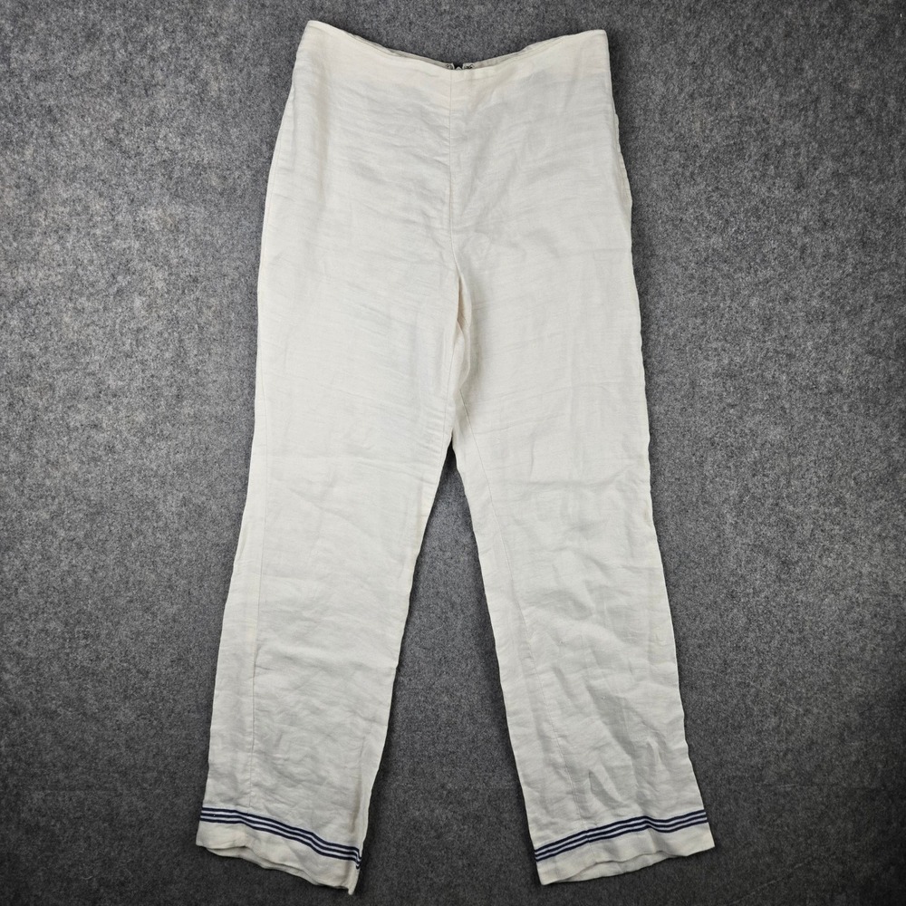 Ralph Lauren Purple Label Pants Womens 4 White Linen Nautical Striped Beach READ